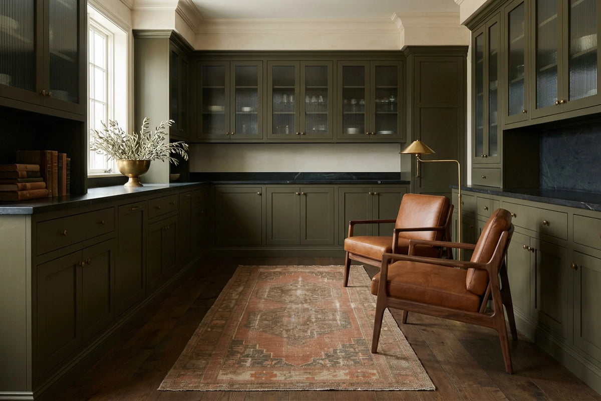 Brown Turkish runner rug in a styled room