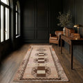 Brown Turkish runner rug in a conservatory