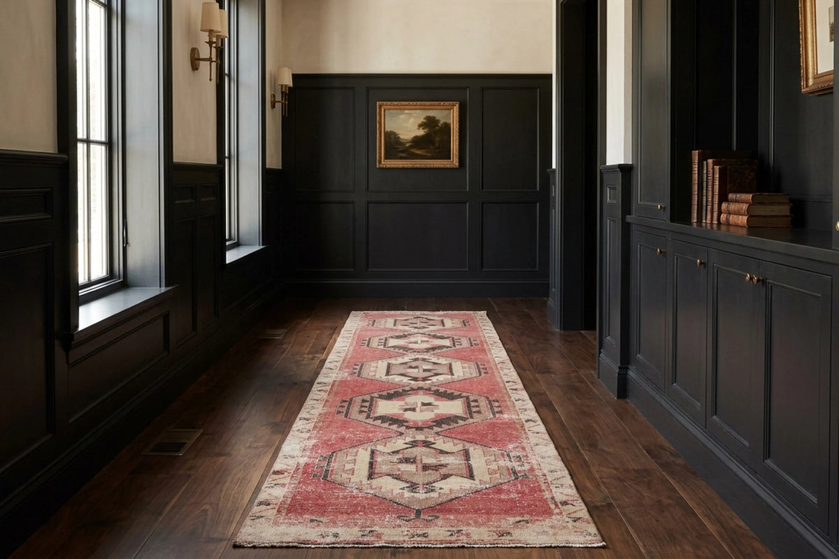 Red Turkish runner rug in a styled room