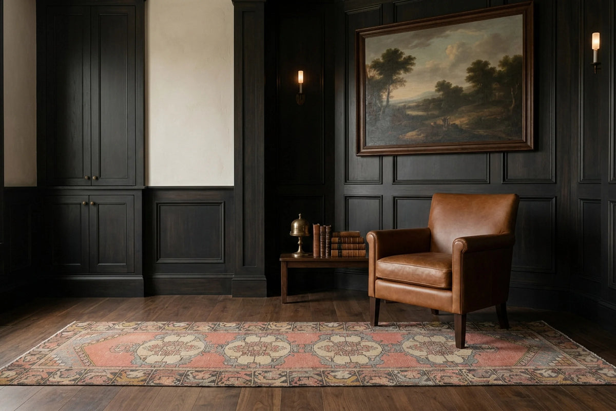 Red Turkish runner rug in a styled room