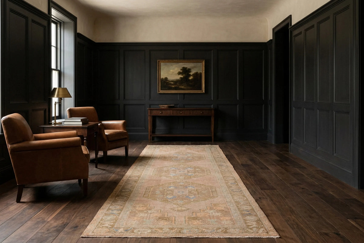 Beige Turkish runner rug in a styled room