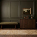 Beige Turkish runner rug in a den