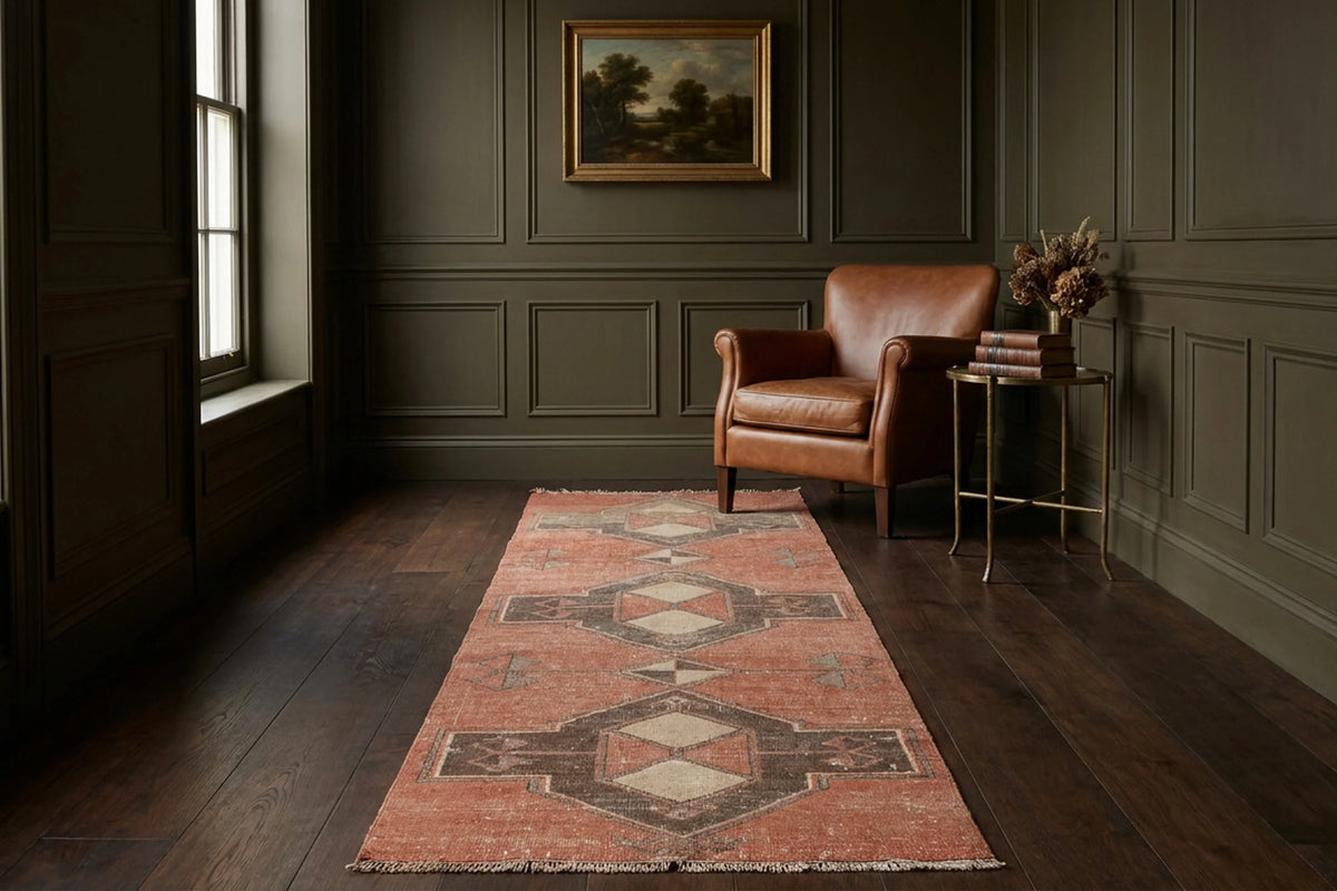 Red Turkish runner rug in a conservatory