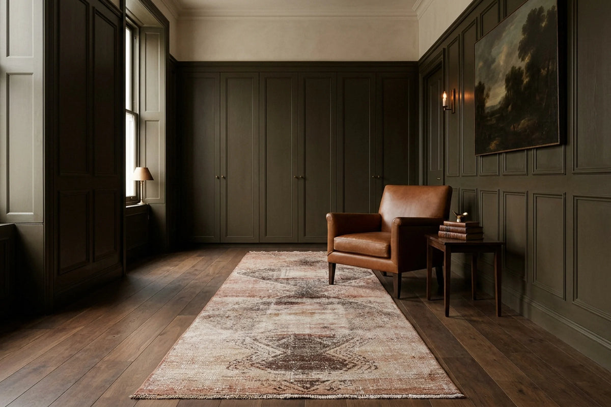 Brown Turkish runner rug in a styled room