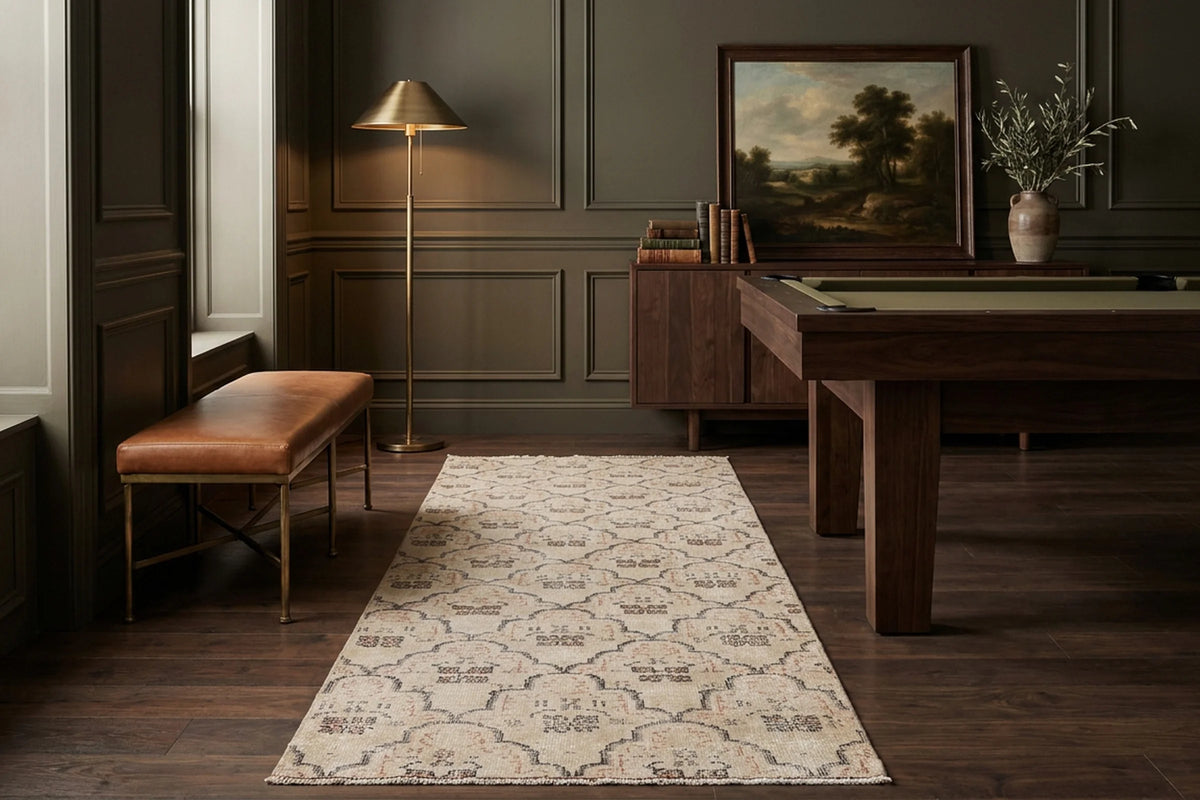 Beige Turkish runner rug in a styled room