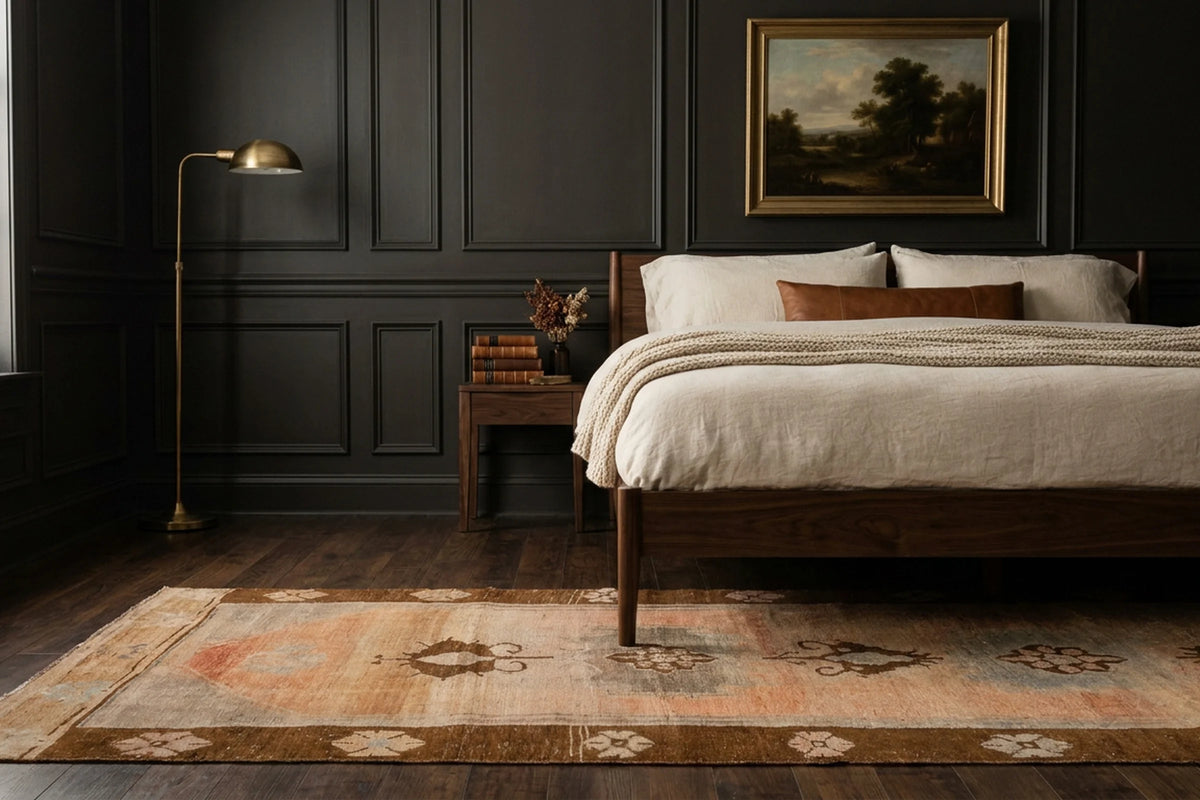 Beige Turkish runner rug in a styled room