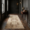 Beige Turkish runner rug in a library