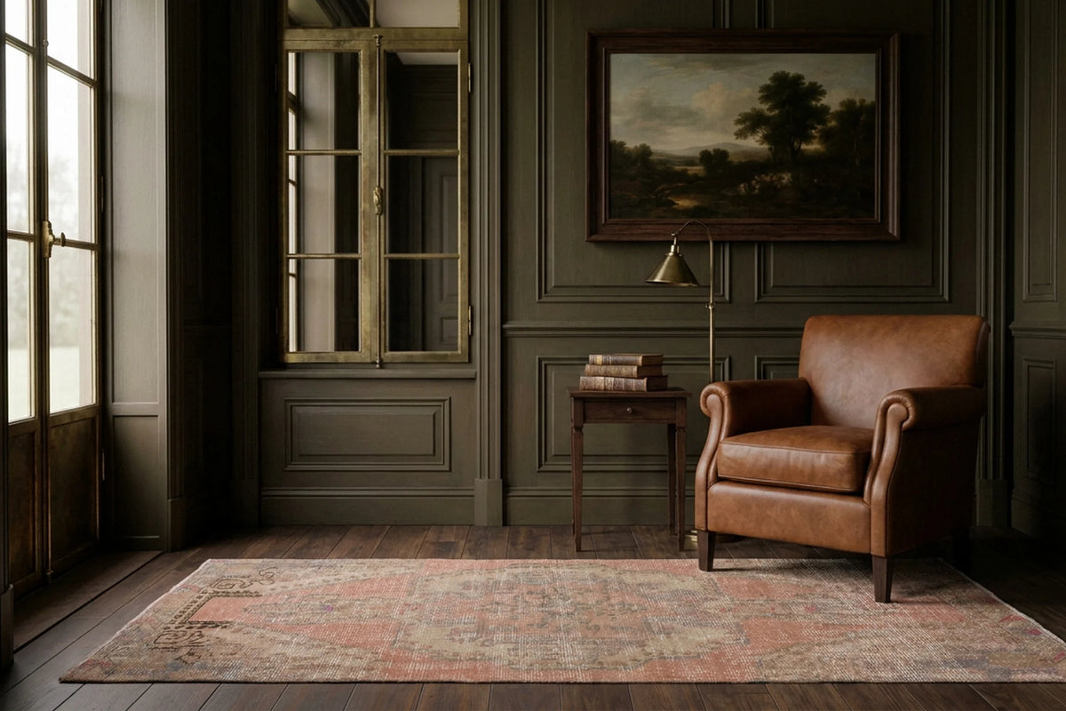 Brown Turkish runner rug in a conservatory