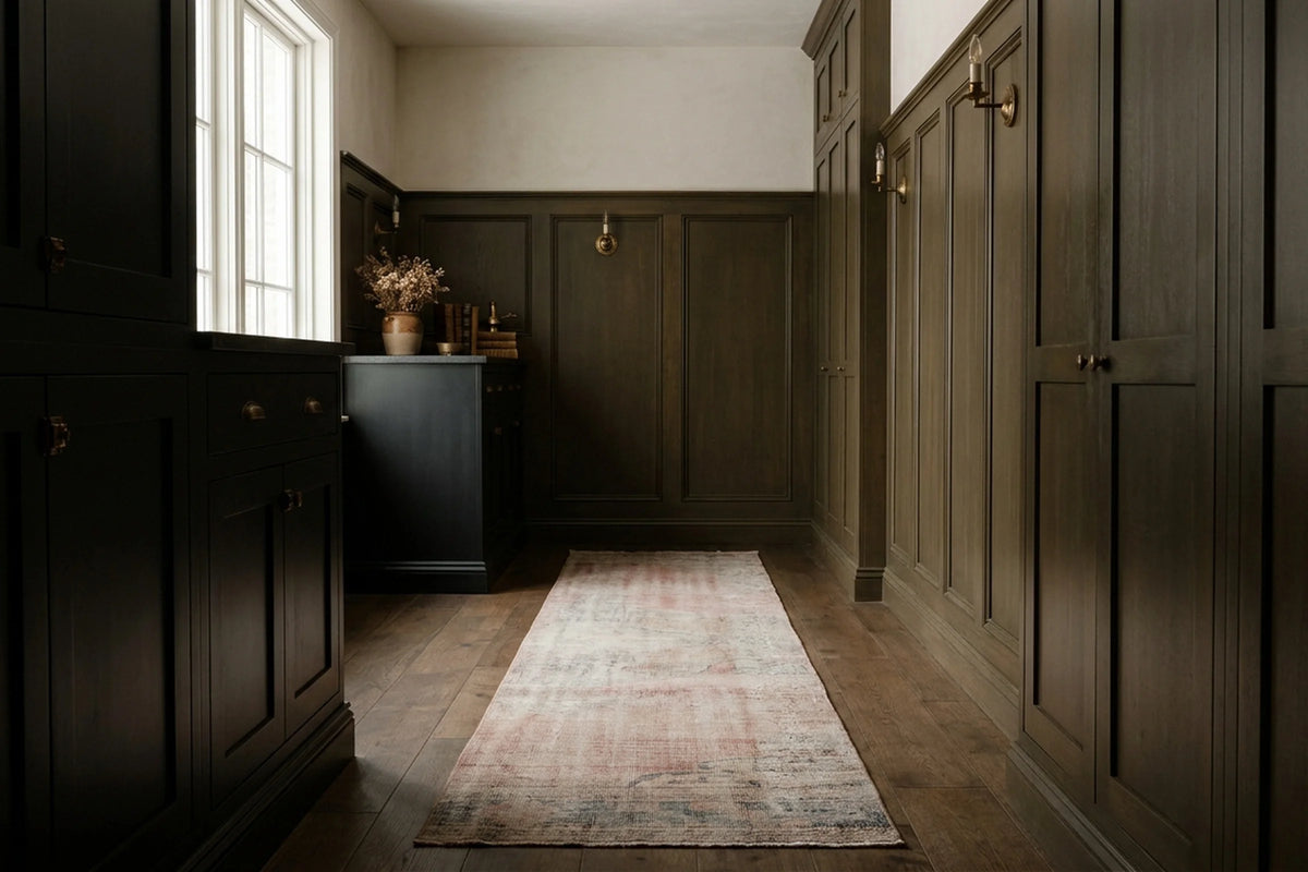 Orange Turkish runner rug in a styled room