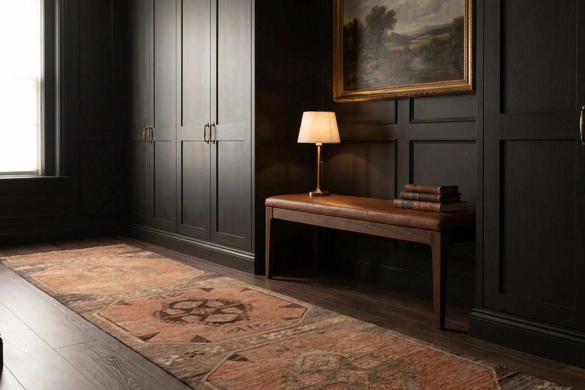 Orange Turkish runner rug in a styled room