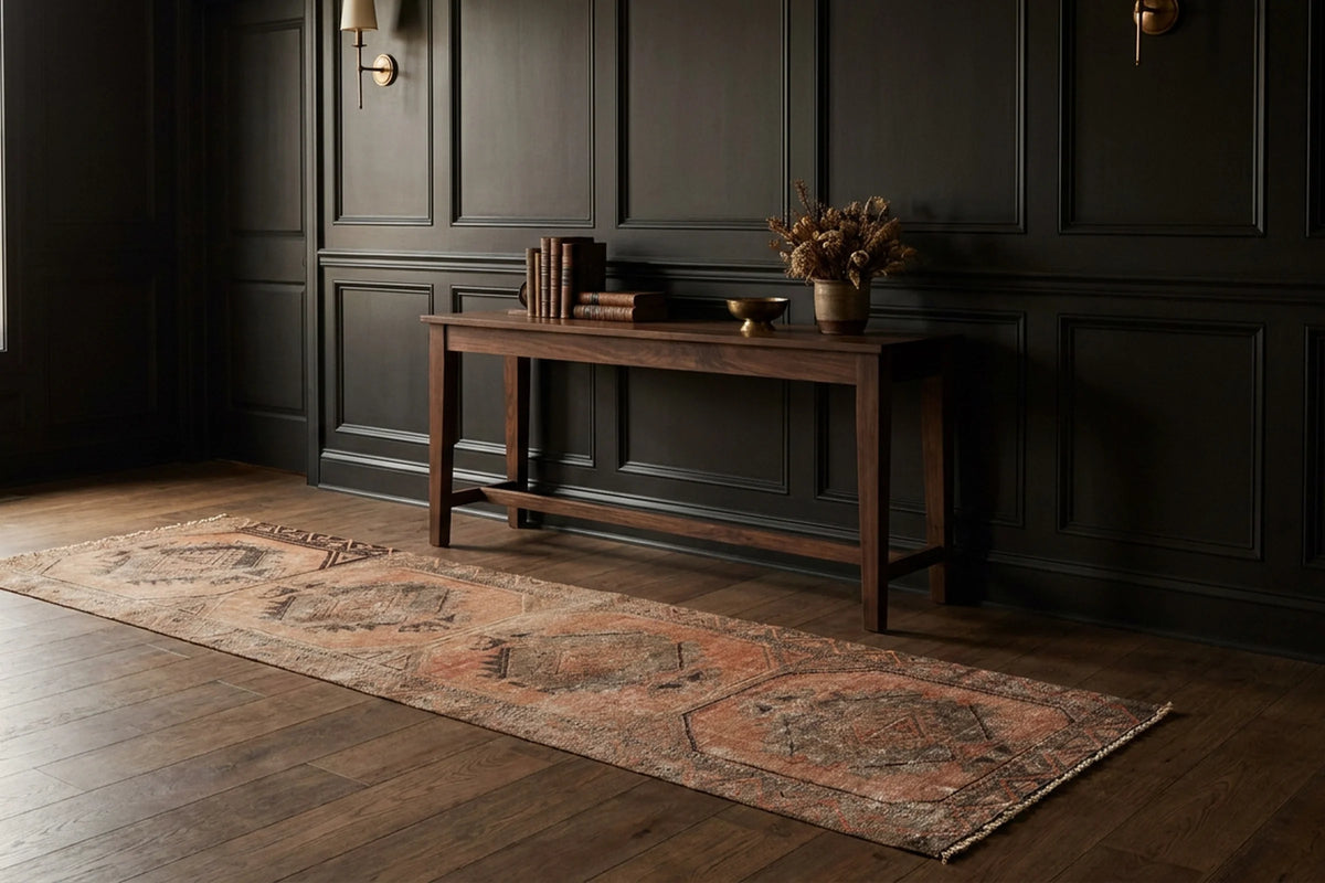 Orange Turkish runner rug in a styled room