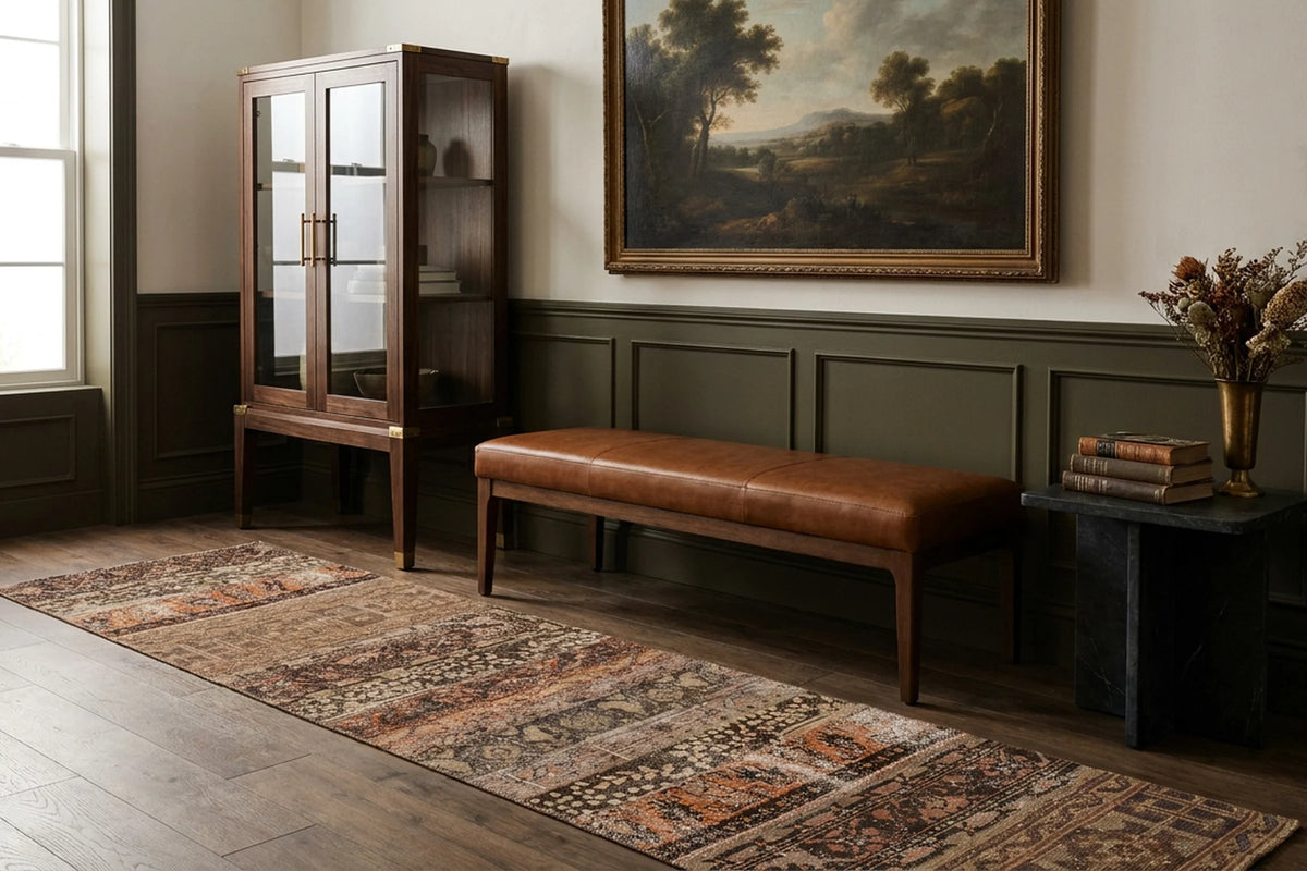 Brown Turkish runner rug in a styled room