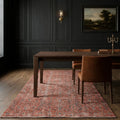 Red Turkish runner rug in a dining room