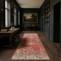 Red Turkish runner rug in a library