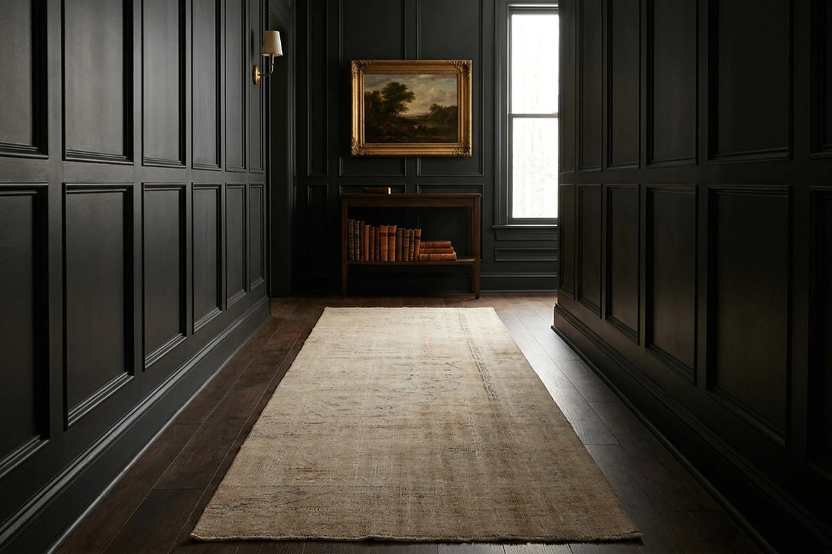 Beige Turkish runner rug in a styled room