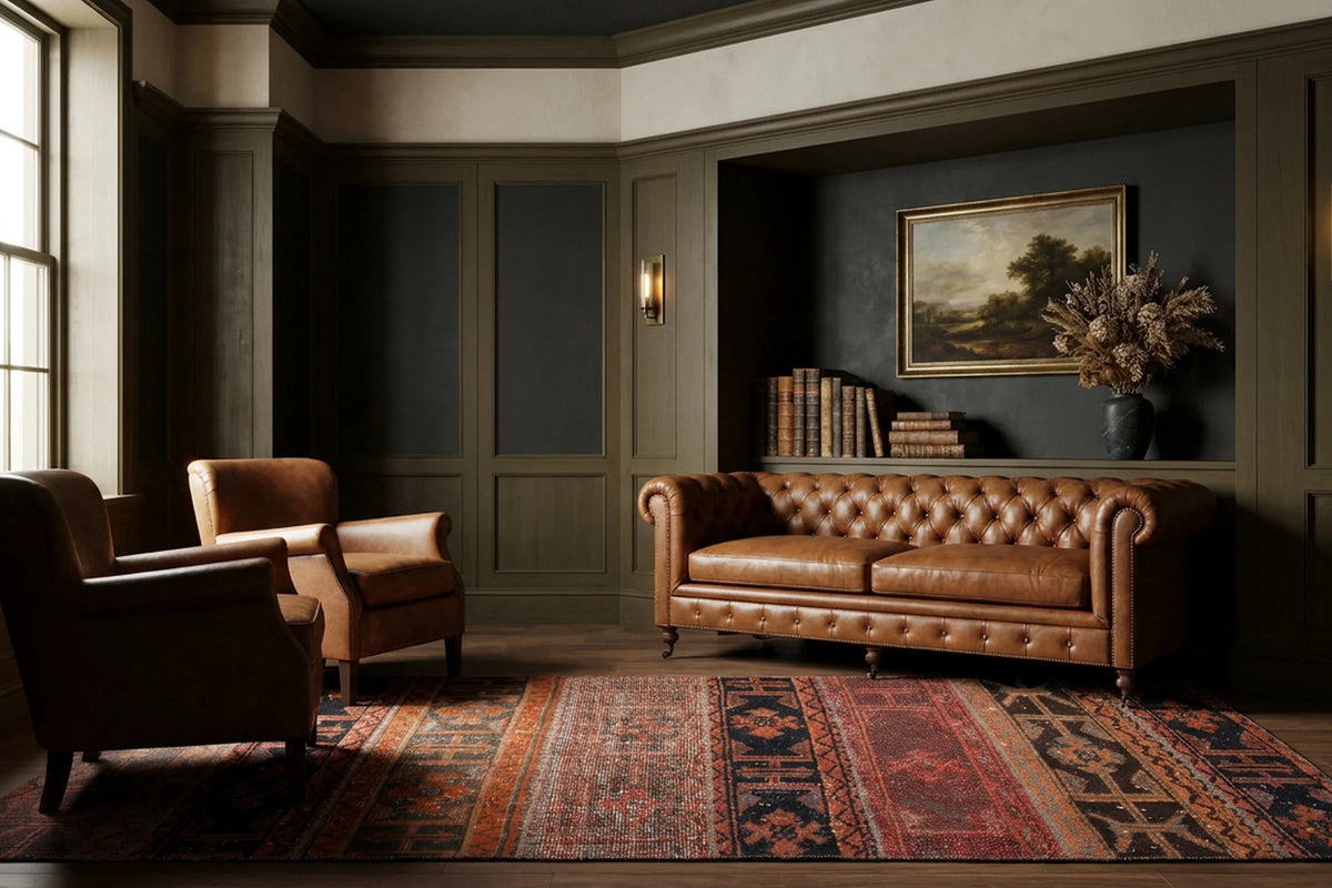 Orange Turkish runner rug in a styled room