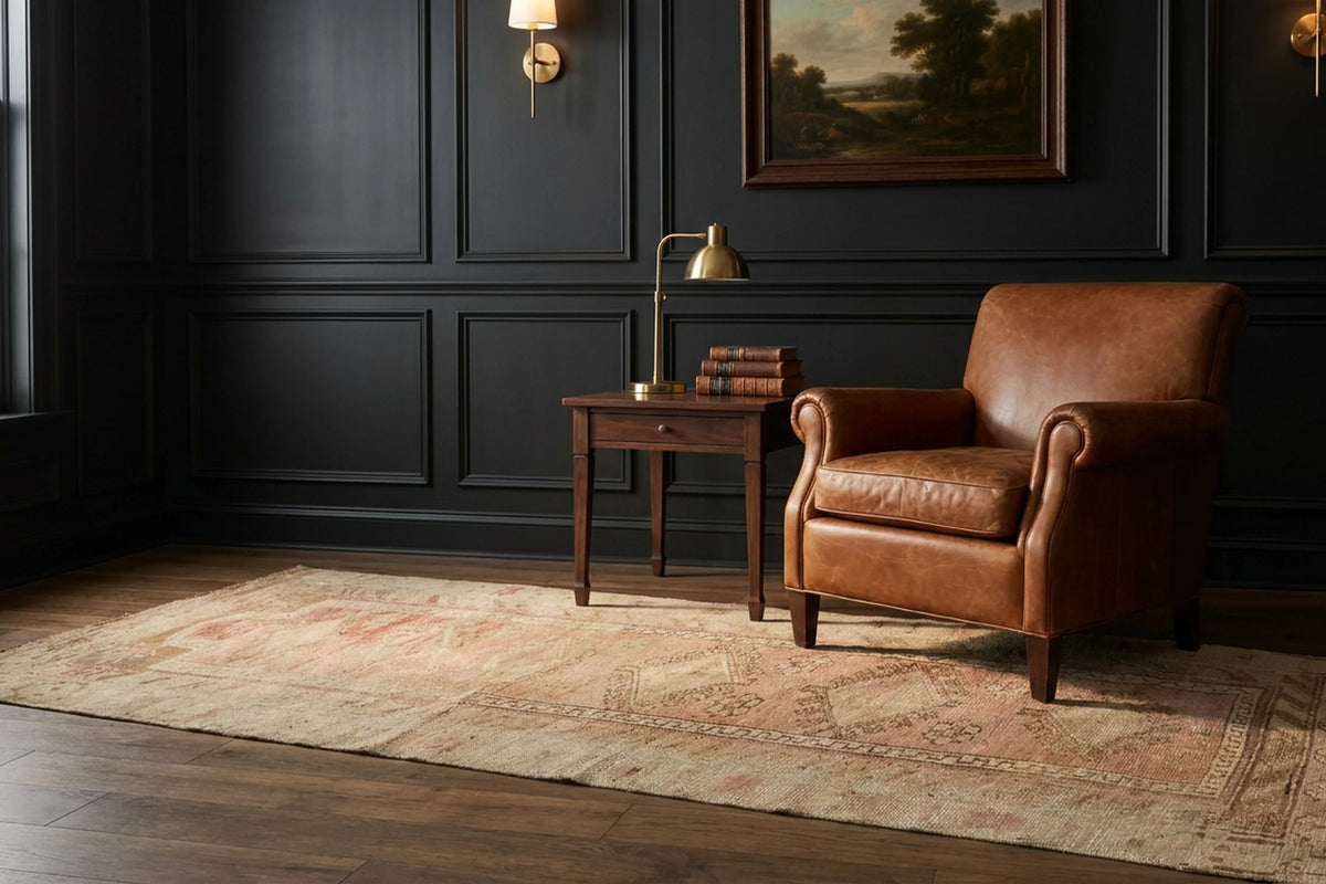 Beige Turkish runner rug in a styled room