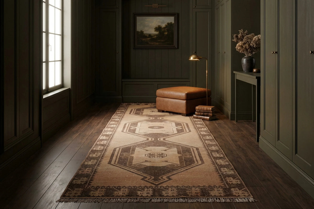 Orange Turkish runner rug in a styled room