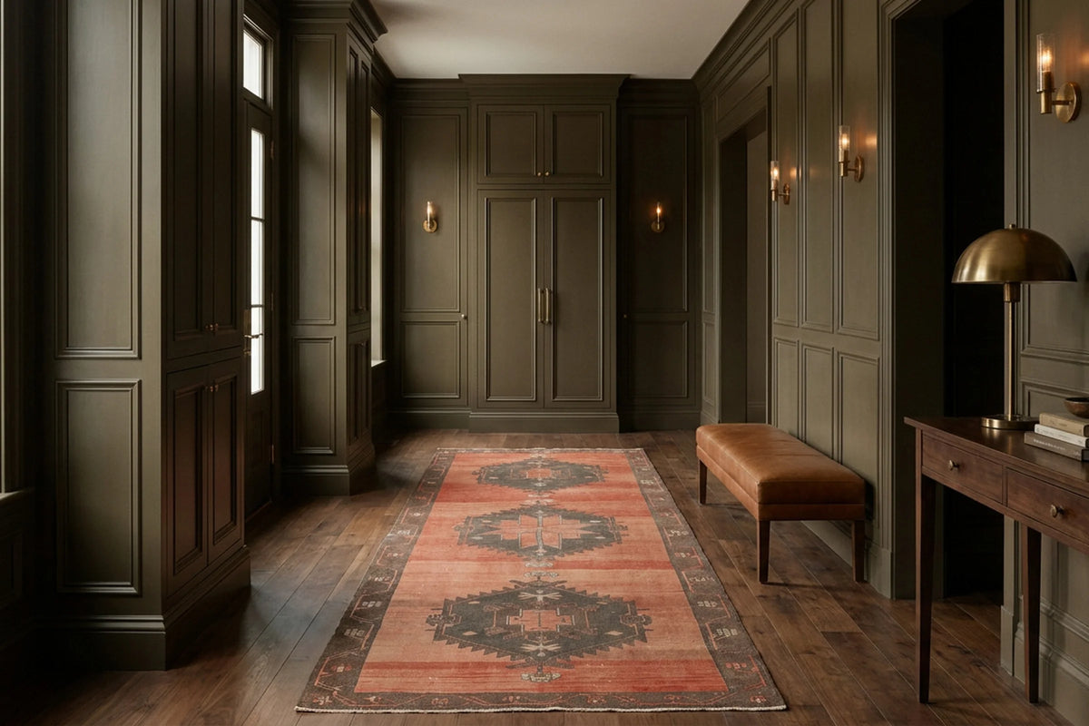 Red Turkish runner rug in an entryway