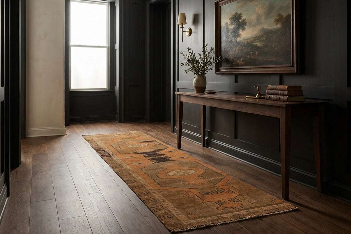 Orange Turkish runner rug in a styled room