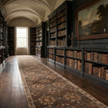 Brown Turkish runner rug in a library