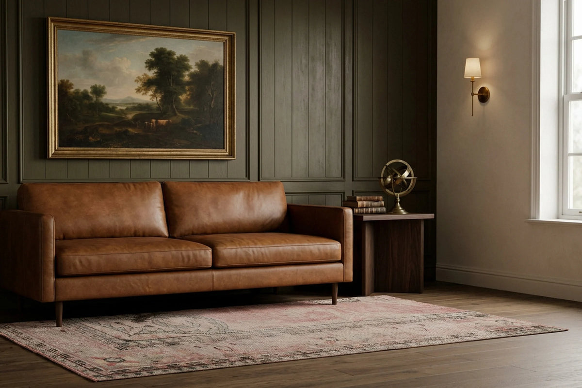 Pink Turkish runner rug in a styled room
