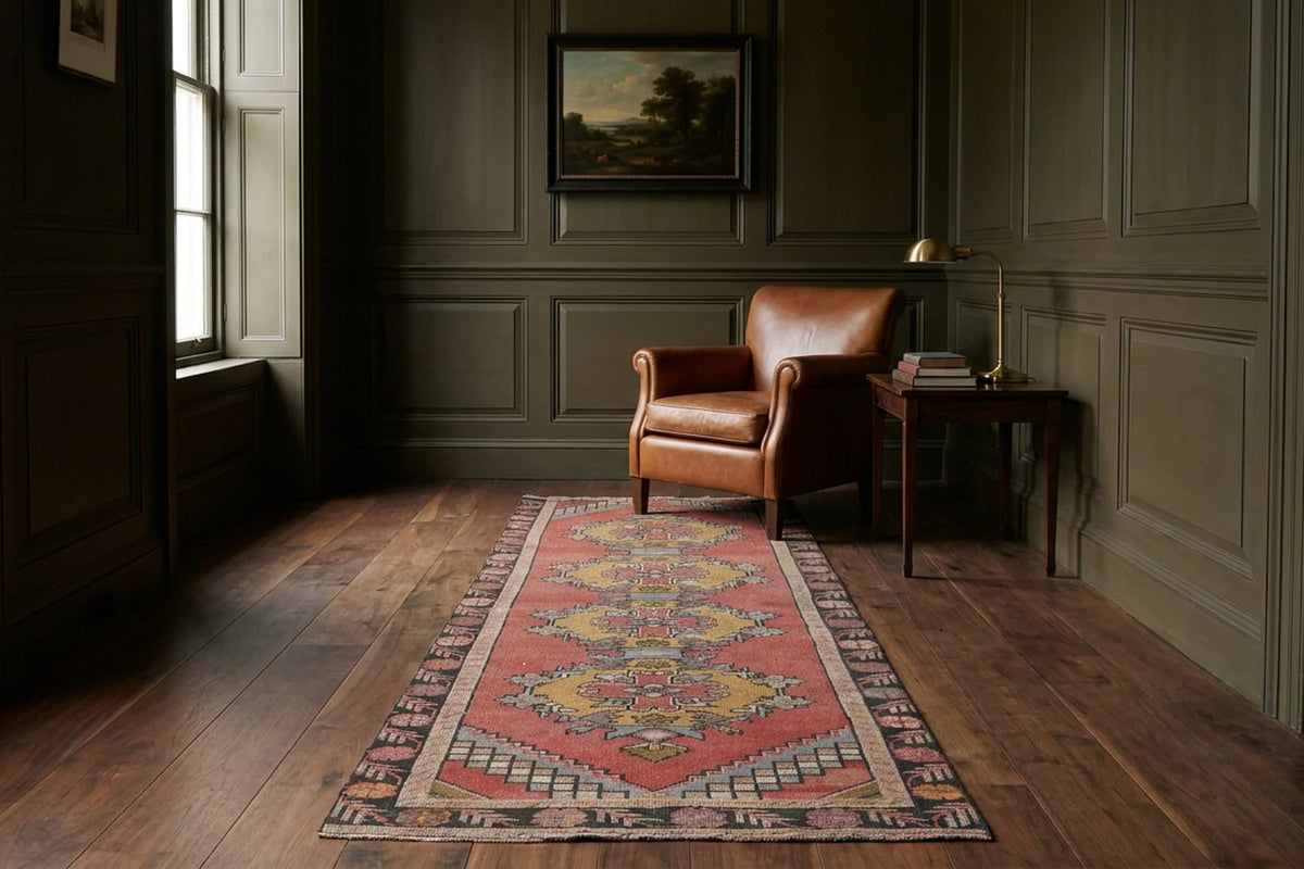 Pink Turkish runner rug in a styled room