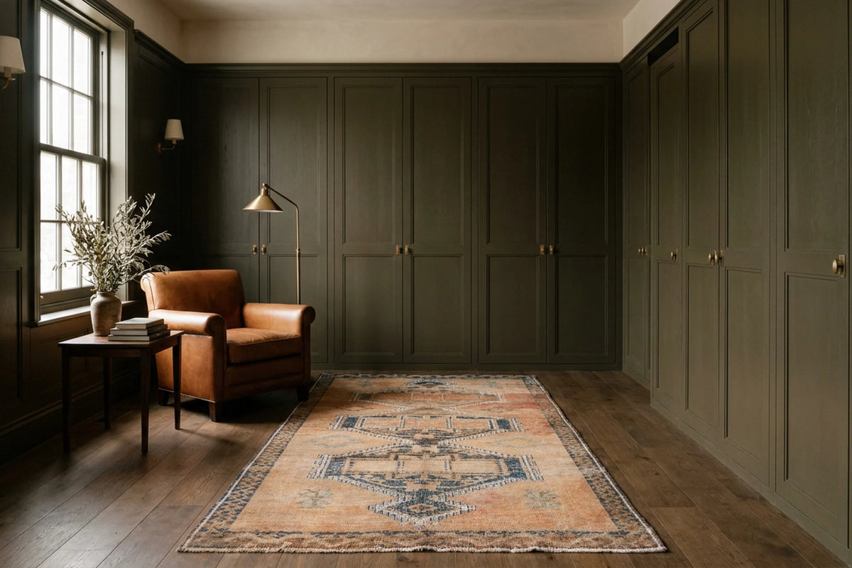 Orange Turkish runner rug in a styled room