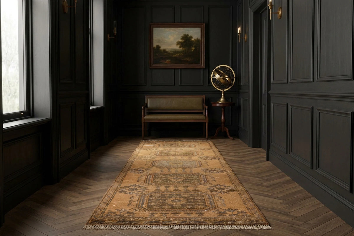 Beige Turkish runner rug in a landing