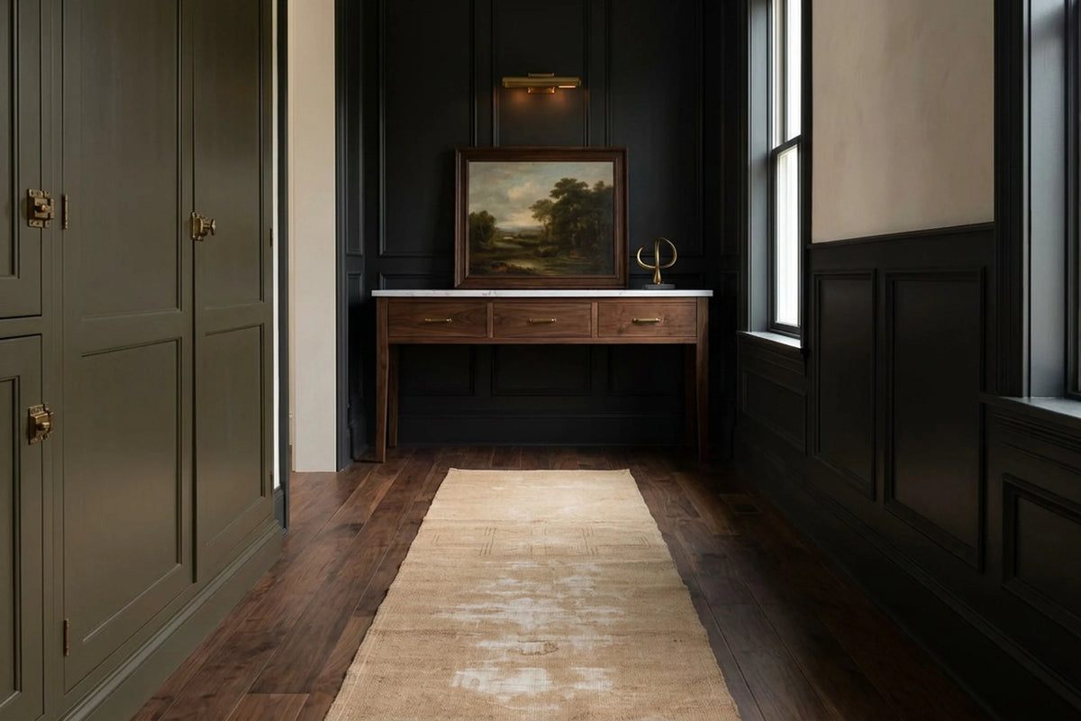 Beige Turkish runner rug in a styled room