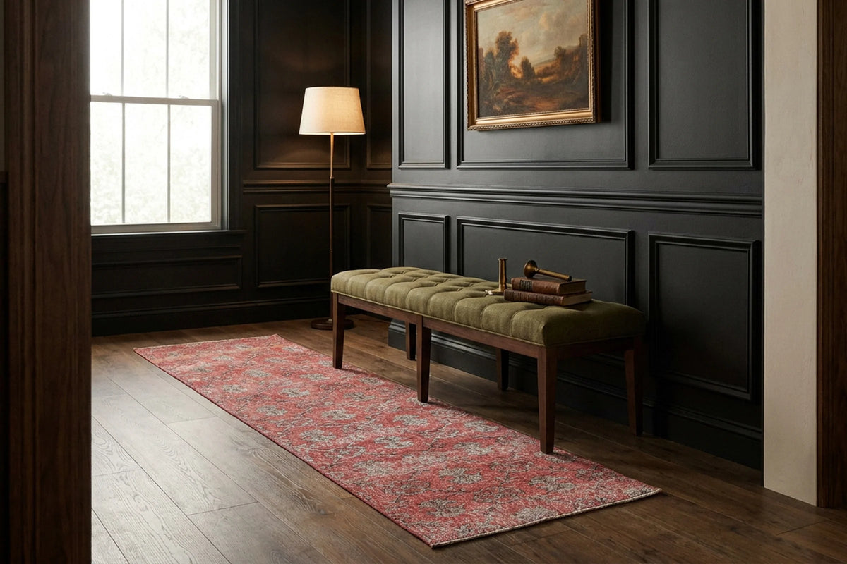 Red Turkish runner rug in a styled room