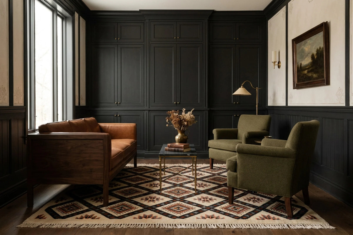 Beige Turkish runner rug in a styled room