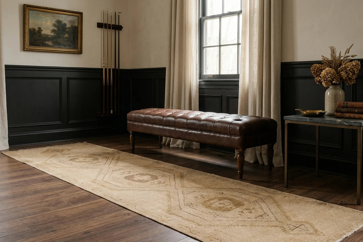 Beige Turkish runner rug in a styled room