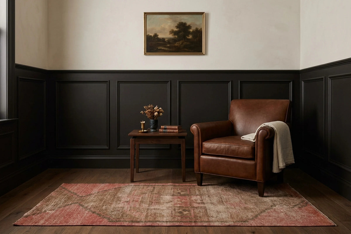 Red Turkish runner rug in a styled room
