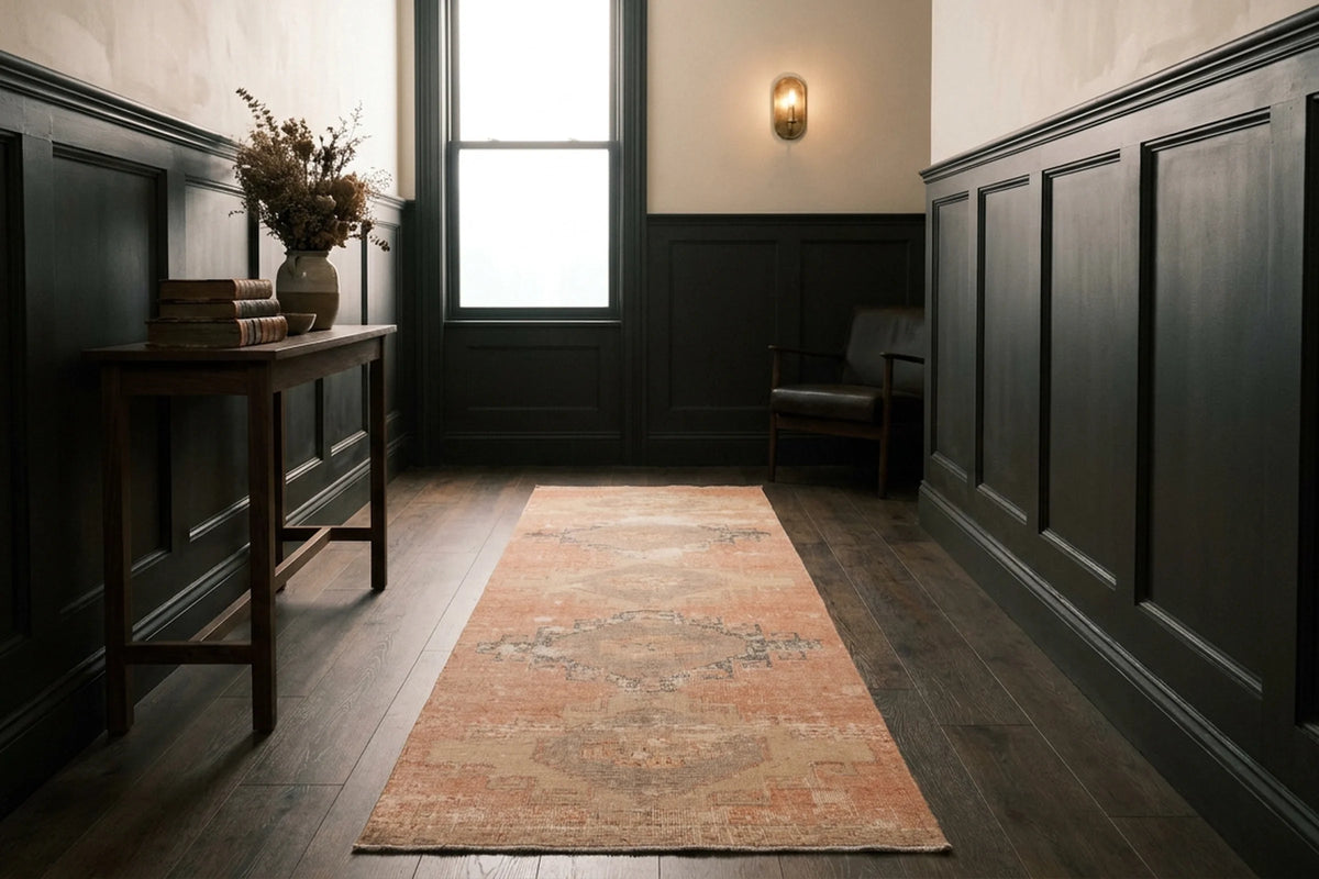 Orange Turkish runner rug in a styled room