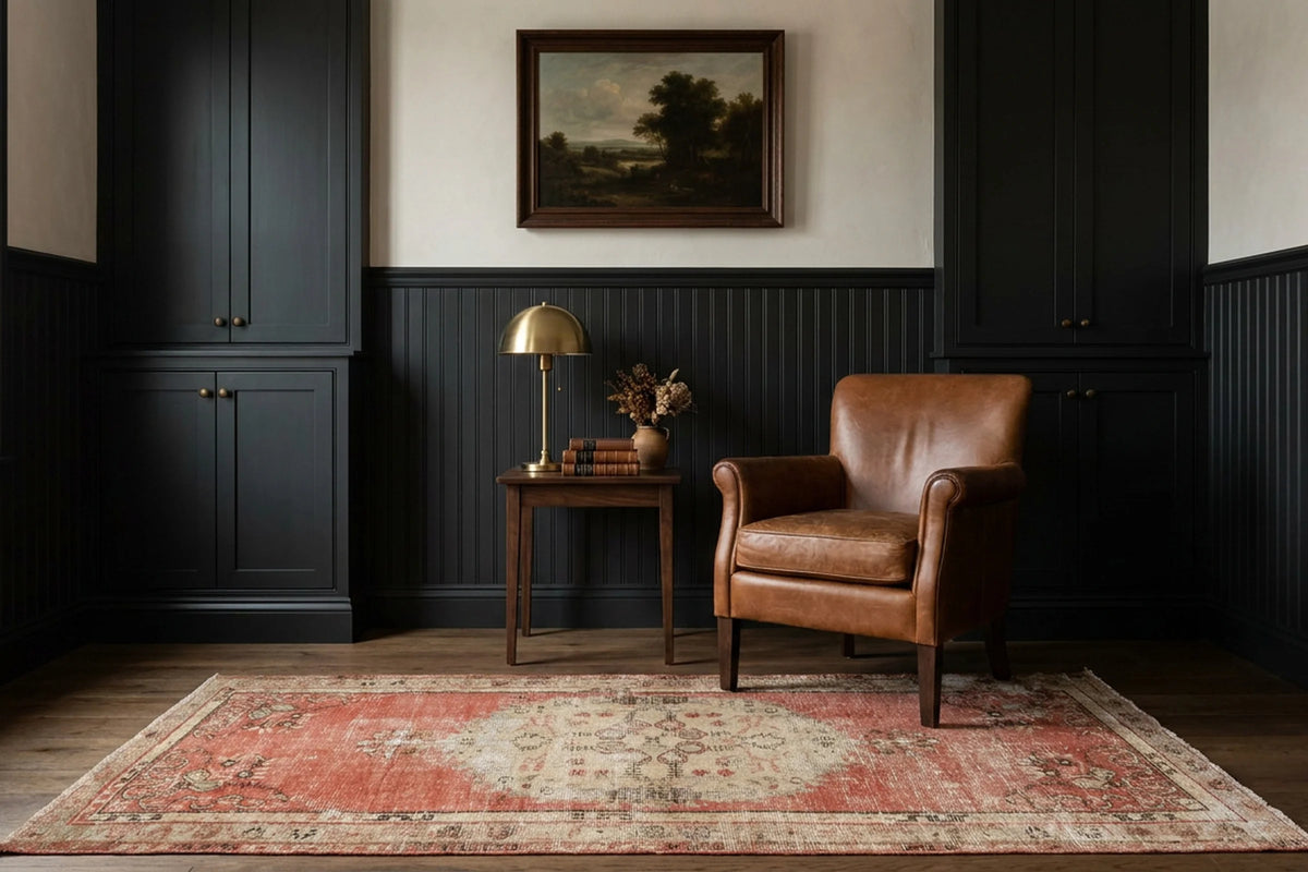 Red Turkish runner rug in a styled room