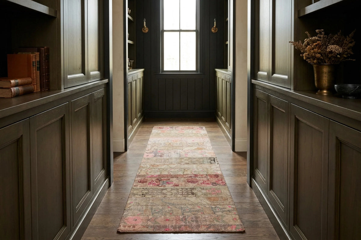 Beige Turkish runner rug in a styled room