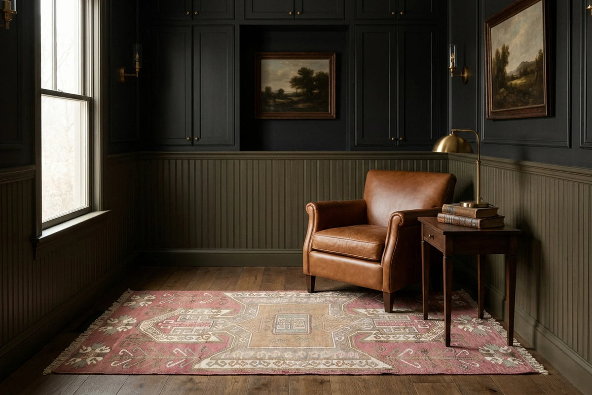 Red Turkish runner rug in a styled room