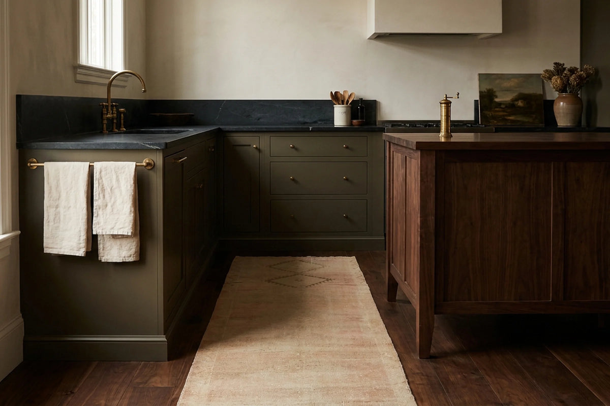 Beige Turkish runner rug in a kitchen