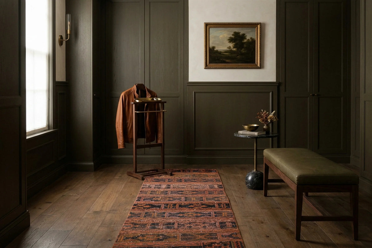 Orange Turkish runner rug in a styled room
