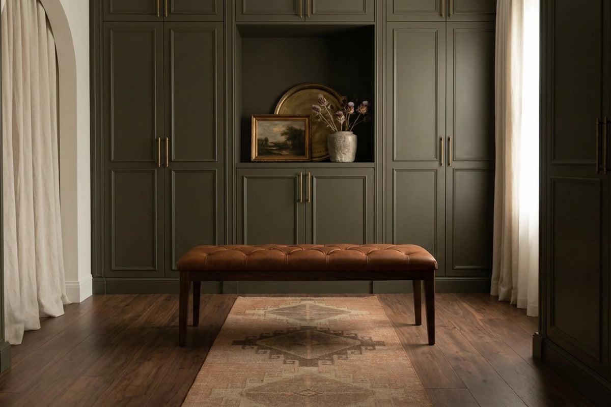 Orange Turkish runner rug in an entryway