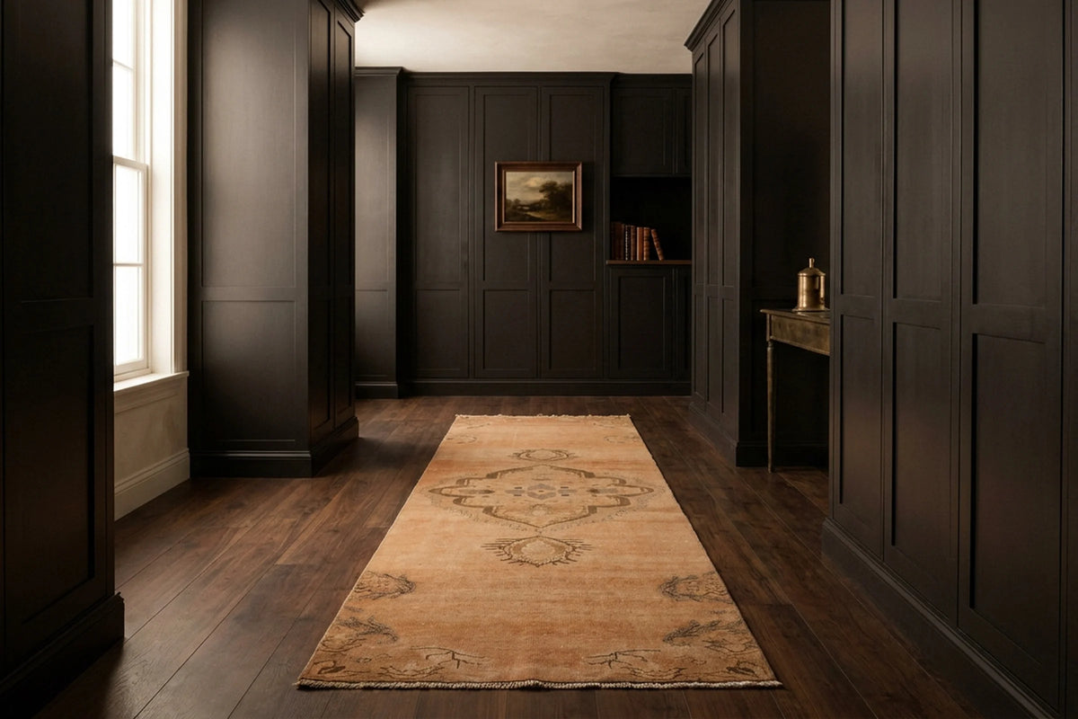 Beige Turkish runner rug in a styled room