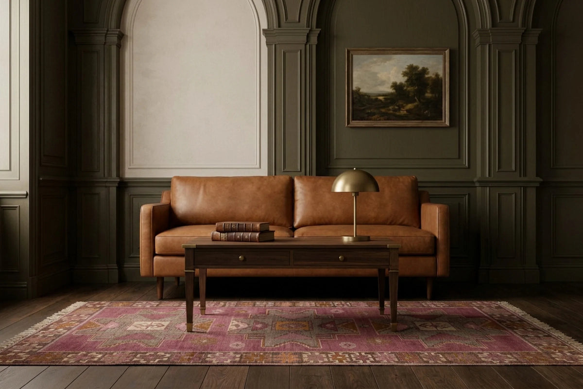 Pink Turkish runner rug in a styled room