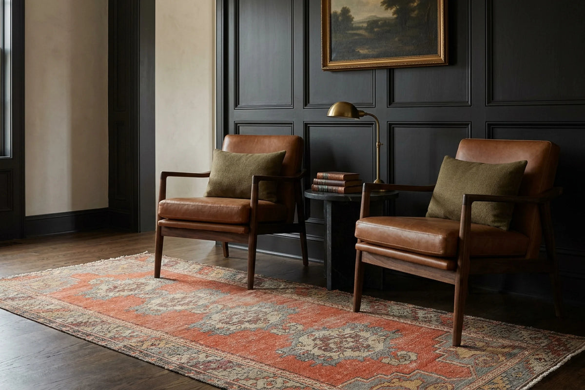 Orange Turkish runner rug in a styled room