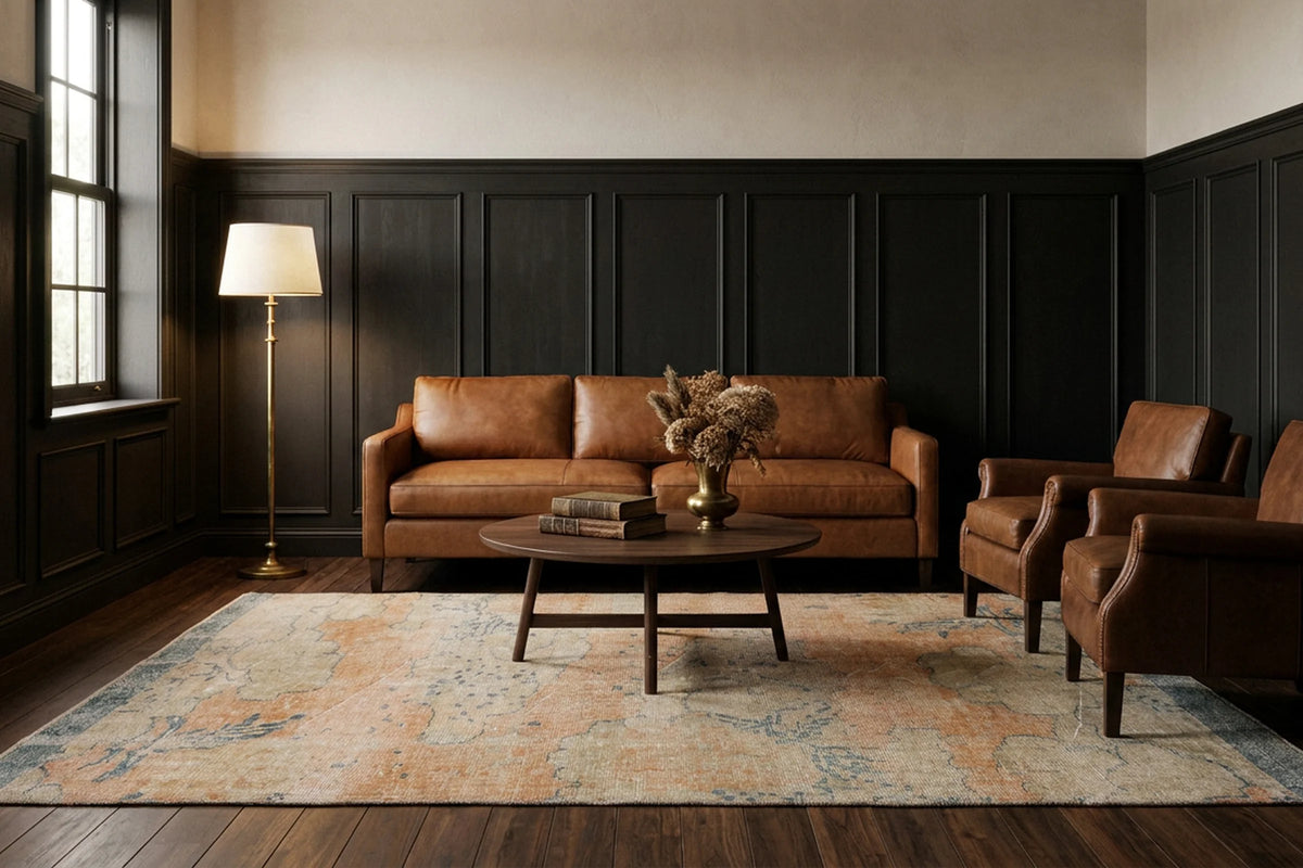 Orange Turkish runner rug in a living room