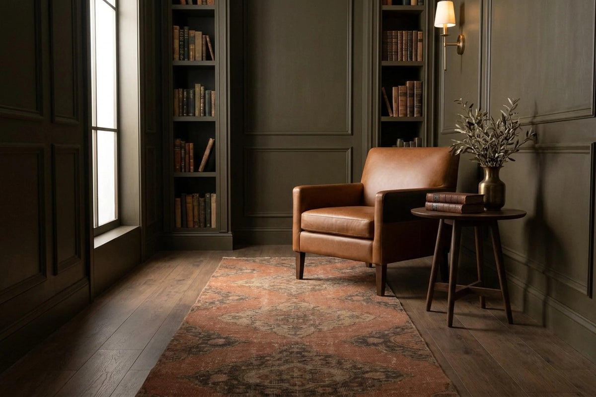 Orange Turkish runner rug in a styled room