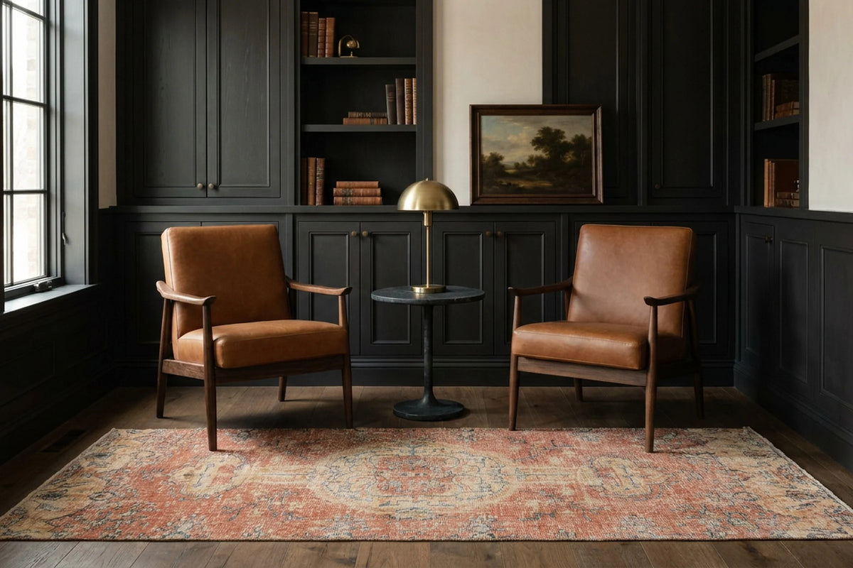 Orange Turkish runner rug in a styled room