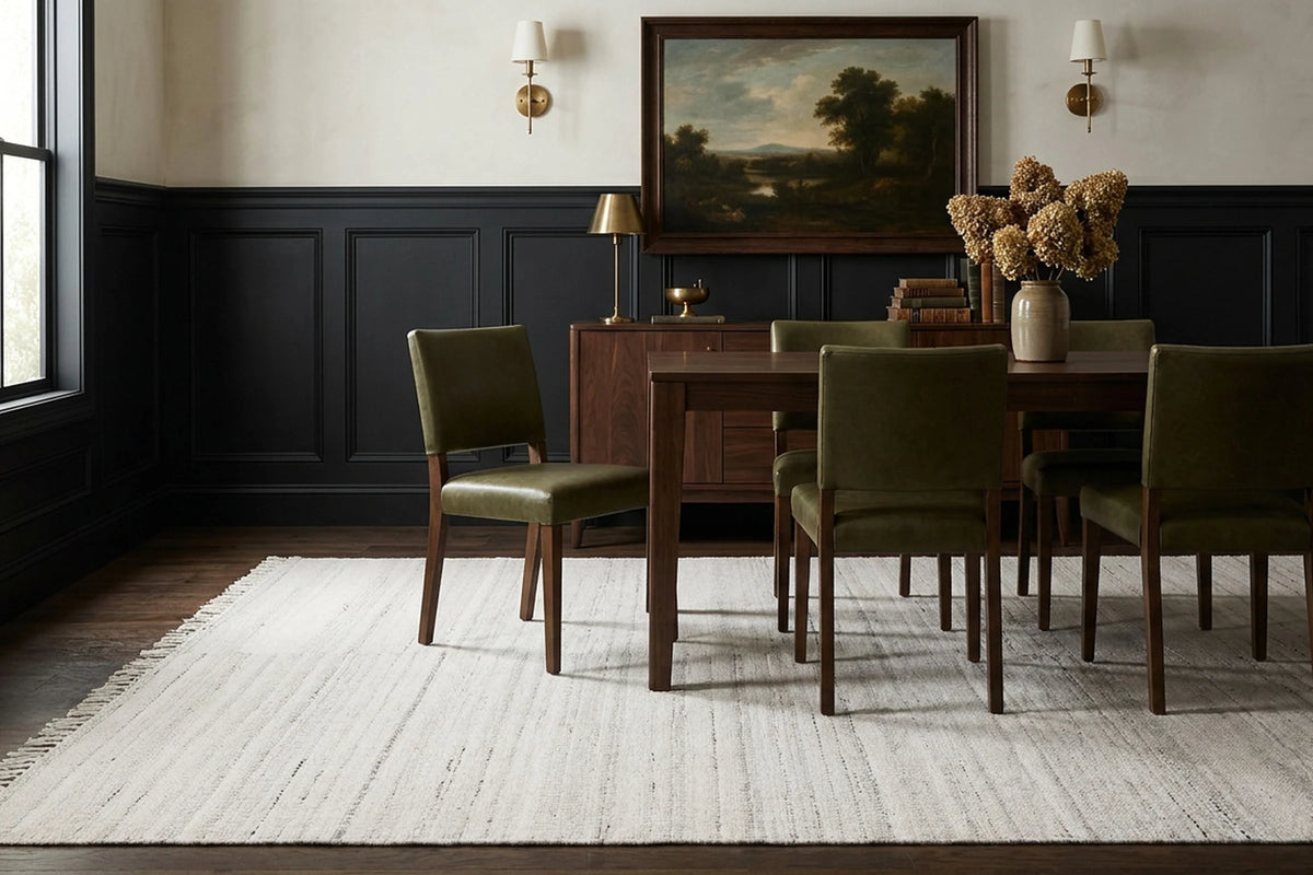 White Flatweave area rug in a living room