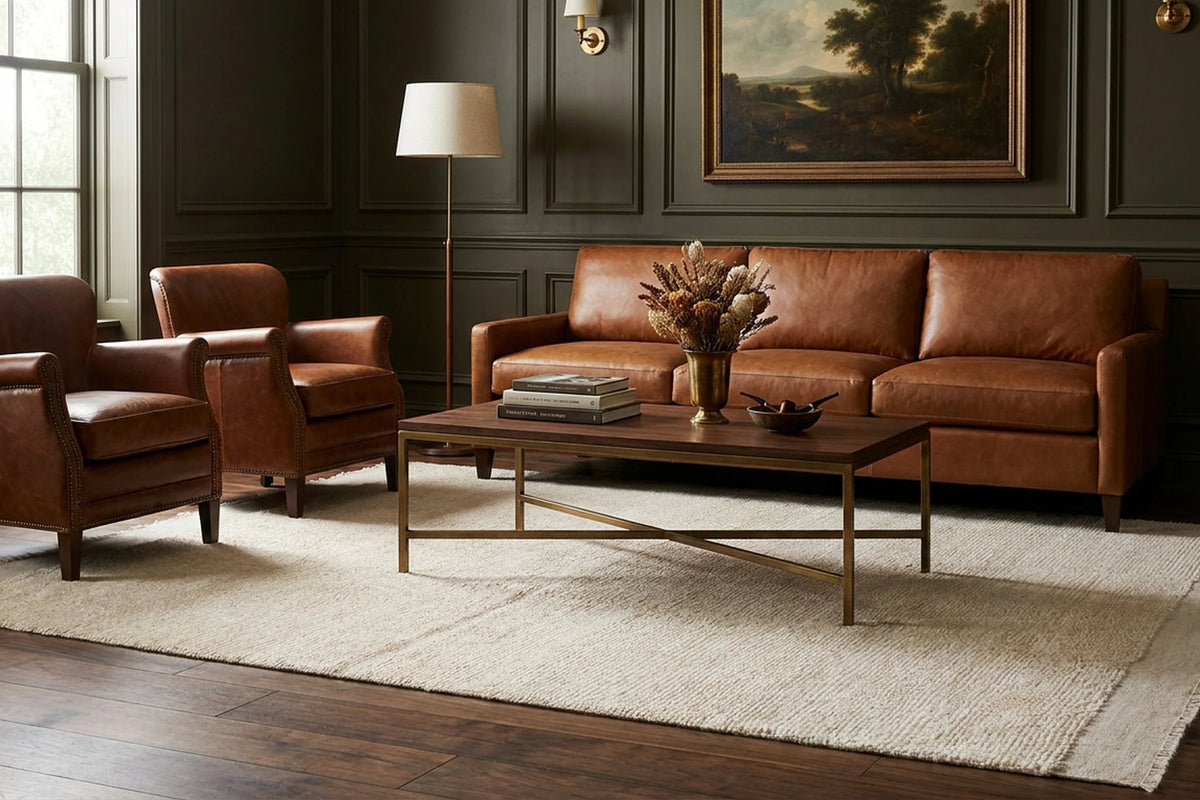 White Shaggy Wool area rug in a living room