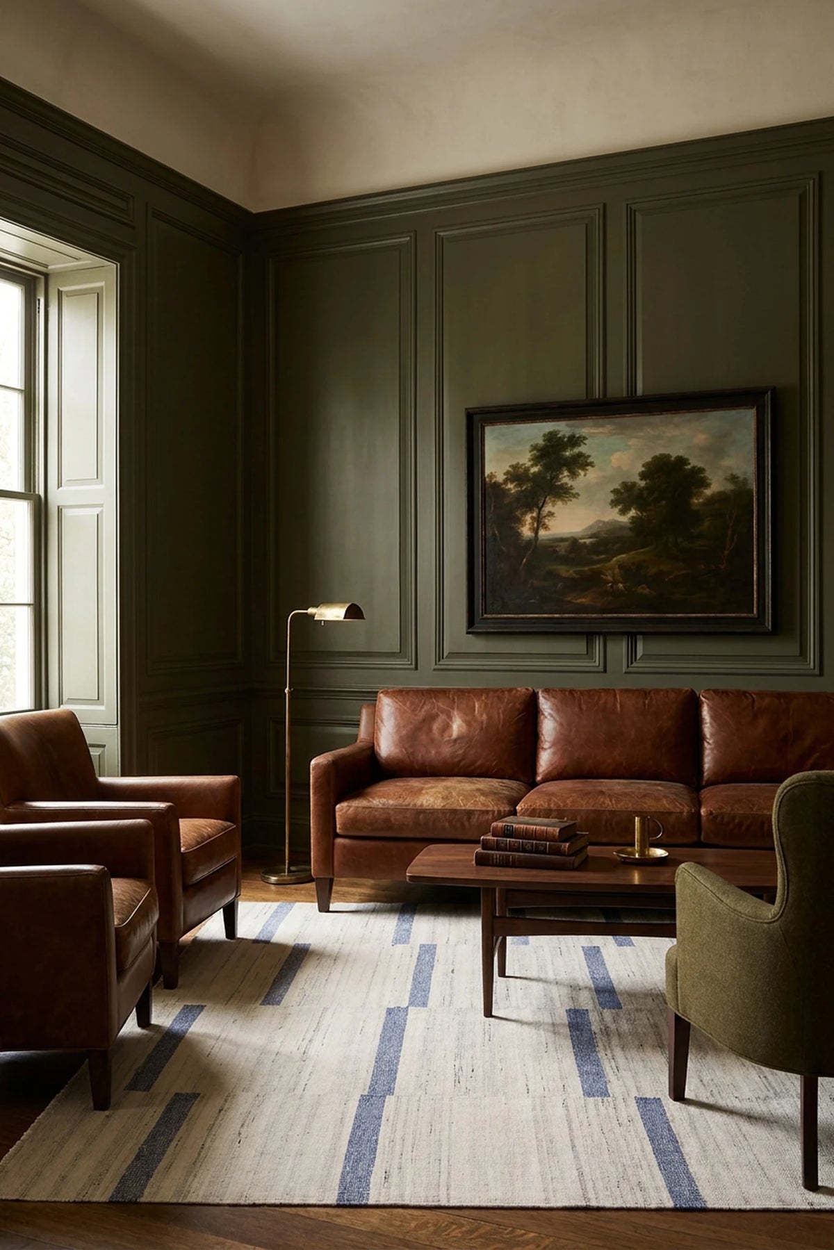White Blue Flatweave area rug in a living room